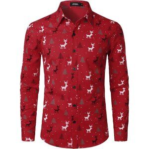 Men's Red Christmas Sirts Santa Claus Party Long Sleeve Button Down Shirts